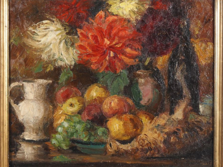 René BASCOBERT. "Nature morte" Huile sur toile, signée en bas à droite