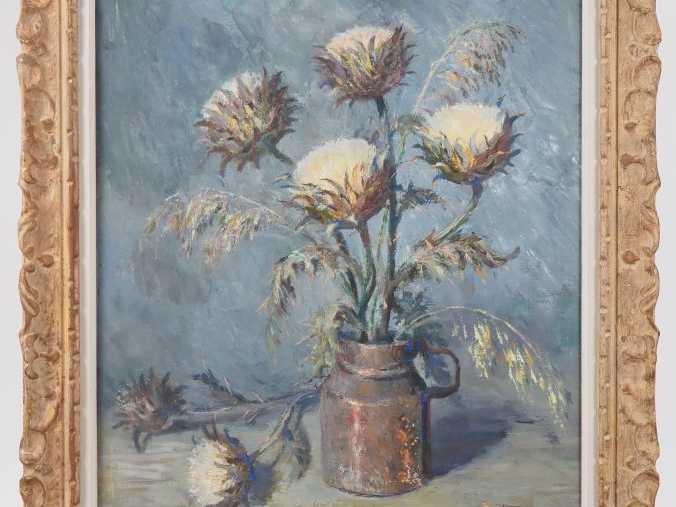 VITAR.  "Bouquet de chardons"  Huile sur toile, signée en bas à droite