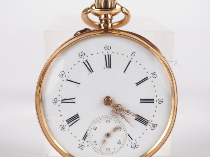 Montre de gousset Napoléon III en or jaune 750.  Cadran à chiffres rom