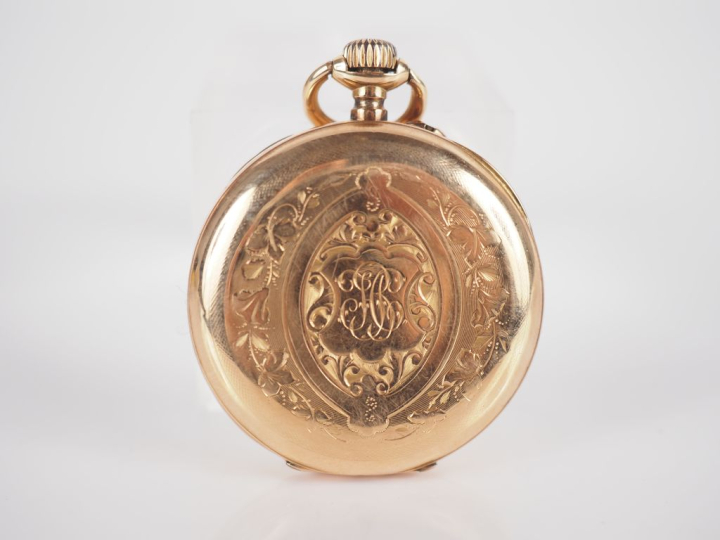 Montre de gousset Napoléon III en or jaune 750.  Cadran à chiffres rom