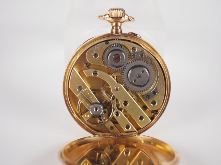 Montre de gousset Napoléon III en or jaune 750.  Cadran à chiffres rom