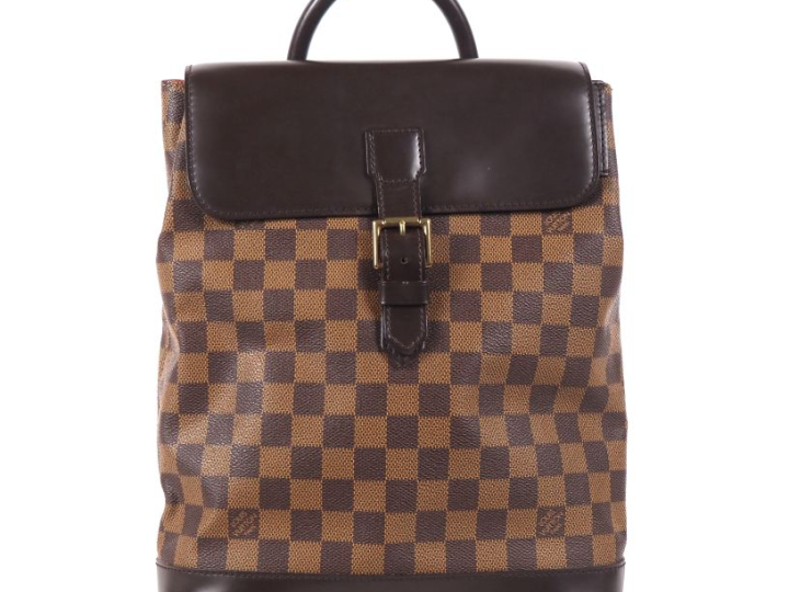 Louis VUITTON.  Sac SOHO (c 2010)  en toile damier ébène et cuir ébène