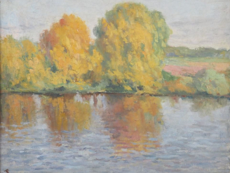 Vente aux enchères Maximilien LUCE (1858-1941). "Arbres en bord de Seine à Rolleboise" (?
