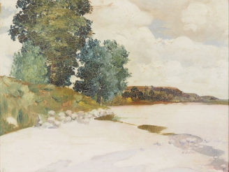 Vente aux enchères LUPIAC. "Bord de rivière" Huile sur toile, signée en bas à gauche  Dim