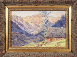 Vente aux enchères Blanche ODIN.  "paysage de Cauterets" Aquarelle, signée en bas à droit