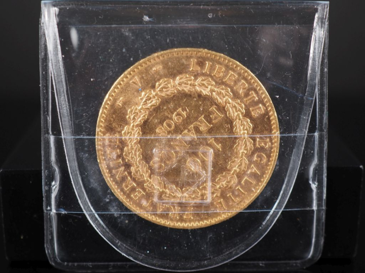 Pièce de 100 Francs or, République Française, 1908-A.  FRAIS ACHETEURS