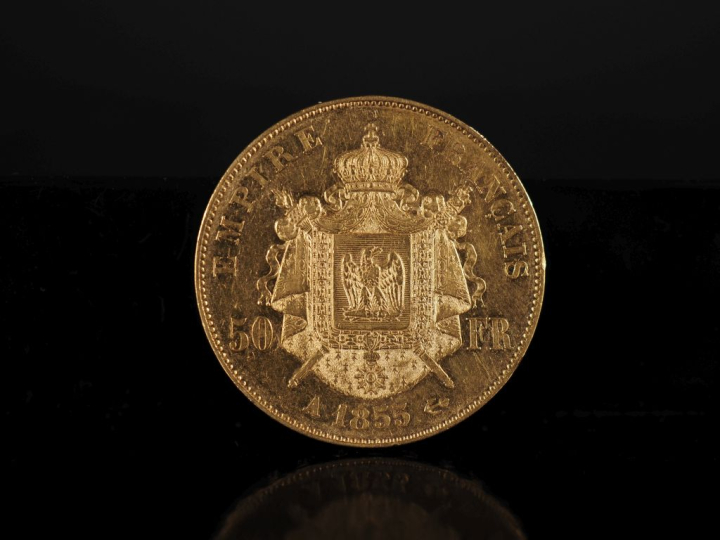 Pièce de 50 Francs or, Napoléon III Empereur, 1855-A.  FRAIS ACHETEURS