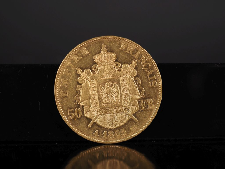 Pièce de 50 Francs or, Napoléon III Empereur, 1855-A. FRAIS ACHETEURS 