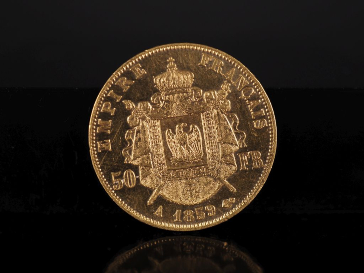 Pièce de 50 Francs or, Napoléon III Empereur, 1859-A.  FRAIS ACHETEURS