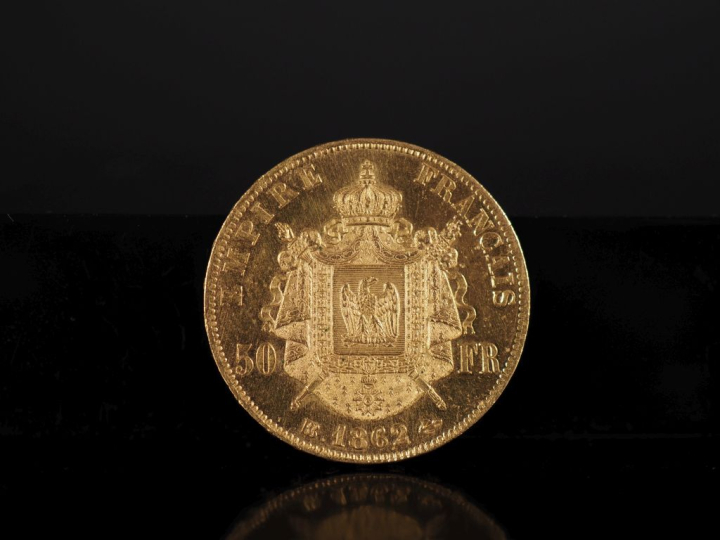 Pièce de 50 Francs or, Napoléon III Empereur, 1862-BB. FRAIS ACHETEURS