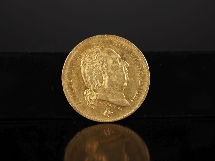Pièce de 40 Francs or, Louis XVIII, Roi des Français, 1816-A. FRAIS AC