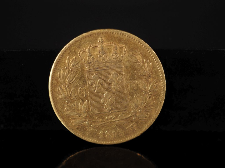 Pièce de 40 Francs or, Louis XVIII, Roi des Français, 1818-W (Lille). 