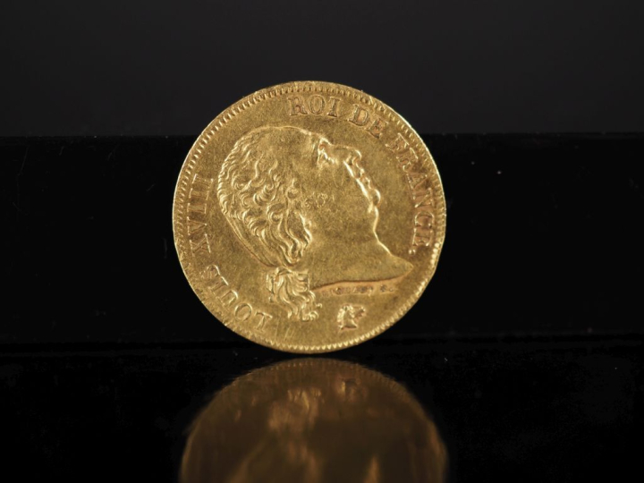 Pièce de 40 Francs or, Louis XVIII, Roi des Français, 1818-W. FRAIS AC