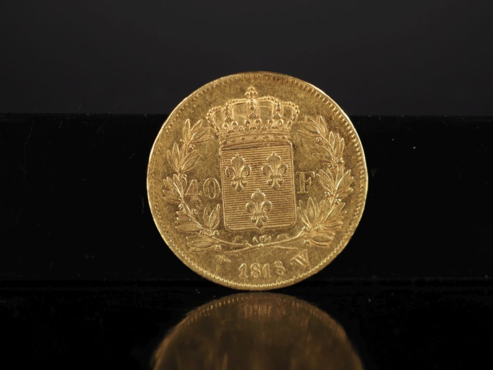 Pièce de 40 Francs or, Louis XVIII, Roi des Français, 1818-W. FRAIS AC