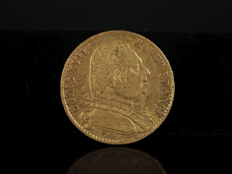Vente aux enchères Pièce de 20 Francs or, Louis XVIII, Roi de France, 1814-W. FRAIS ACHET