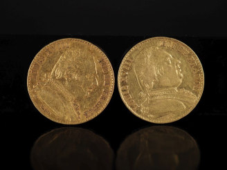 Vente aux enchères Deux pièces de 20 Francs or,  Louis XVIII, Roi de France, 1814-A et 18
