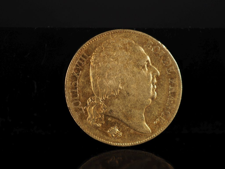Pièce de 20 Francs or, Louis XVIII, Roi de France, 1817-W. FRAIS ACHET