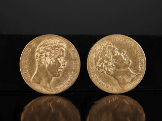 Vente aux enchères Deux pièces de 20 Francs or, Charles X, Roi de France, 1825-A et 1827-
