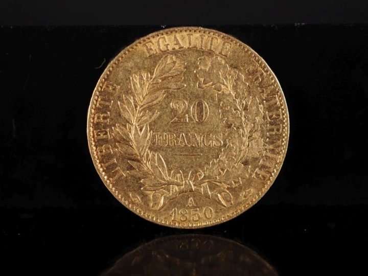 Pièce de 20 Francs or, République Française, 1850-A.  FRAIS ACHETEURS 