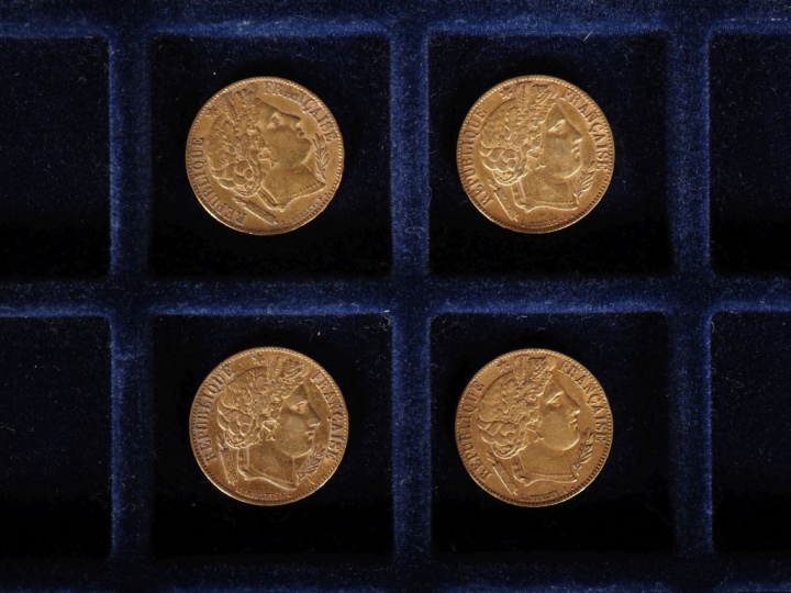 Quatre pièces de 20 Francs or, 1851-A.  FRAIS ACHETEURS 10% HT.