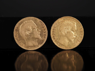 Vente aux enchères Deux pièces de 20 Francs or, Napoléon III Empereur, 1860-BB. FRAIS ACH