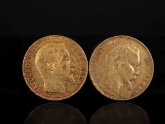 Vente aux enchères Deux pièces de 20 Francs or, 1860-A. FRAIS ACHETEURS 10% HT.
