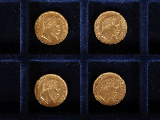 Vente aux enchères Quatre pièces de 20 Francs or, 1865-BB. FRAIS ACHETEURS 10% HT.
