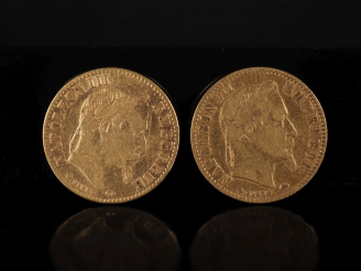 Vente aux enchères Deux pièces de 10 Francs or, 1866-A et 1866-BB. FRAIS ACHETEURS 10% HT