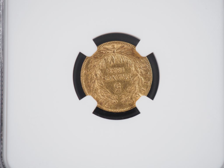 Pièce de 5 Francs or, Napoléon III Empereur, 1858-BB. FRAIS ACHETEURS 