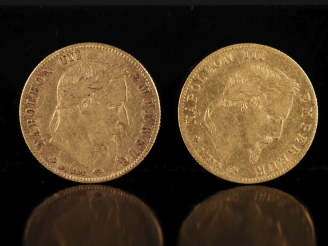 Vente aux enchères Deux pièces de 5 Francs or, Napoléon III Empereur, 1866-A et 1866-BB. 