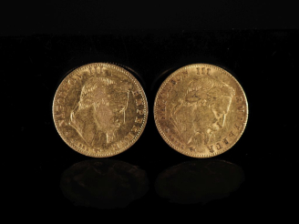 Vente aux enchères Deux pièces de 5 Francs or, Napoléon III Empereur, 1867-A et 1867-BB. 