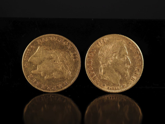 Vente aux enchères Deux pièces de 5 Francs or, 1868-A et 1868-BB. FRAIS ACHETEURS 10% HT.