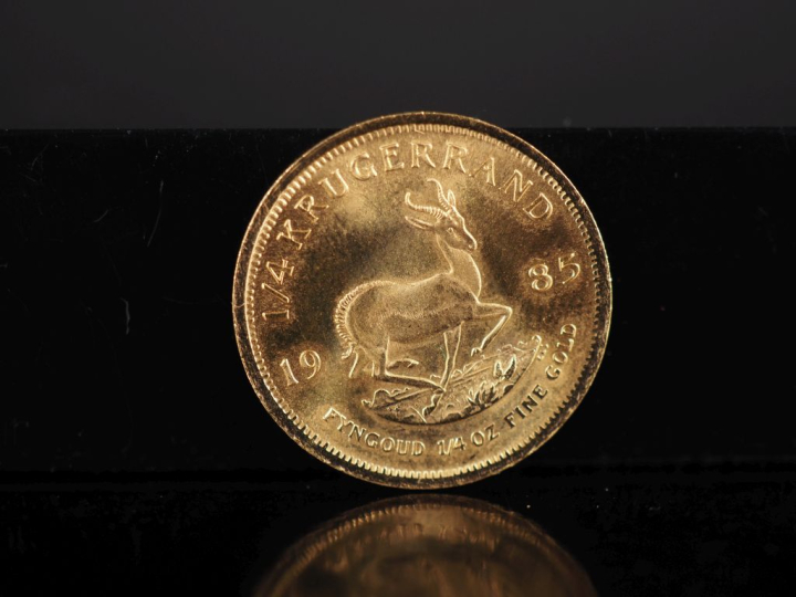Pièce 1/4 Krugerrand or, 1985.  FRAIS ACHETEURS 10% HT.