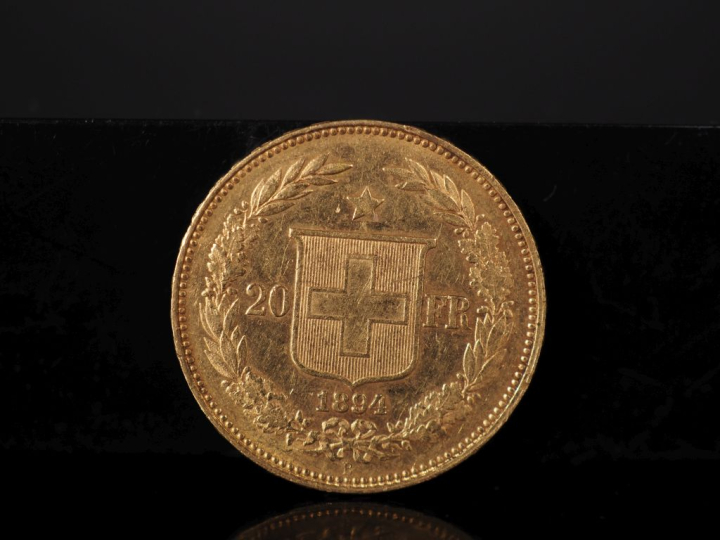 Une pièce de 20 Francs Suisse or, 1894. FRAIS ACHETEURS 10% HT.