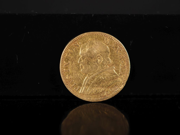 Pièce de 5 Lire or, Pie IX, Etats Pontificaux, 1866. FRAIS ACHETEURS 1