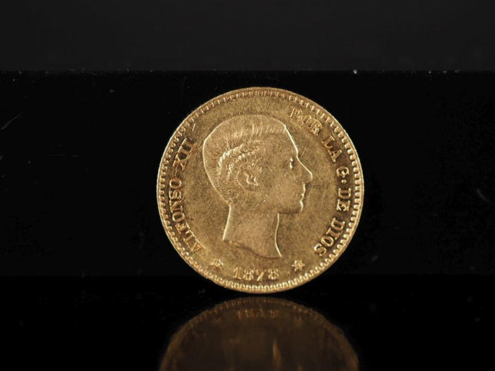 Pièce de 10 Pesetas espagnoles or, Alfonso XII, 1878. FRAIS ACHETEURS 