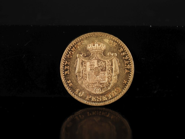 Pièce de 10 Pesetas espagnoles or, Alfonso XII, 1878. FRAIS ACHETEURS 