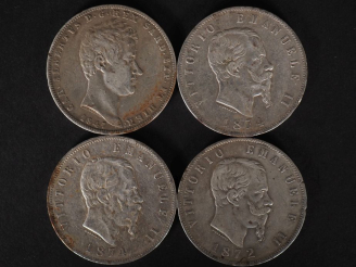 Vente aux enchères Ensemble comprenant :  - trois pièces de 5 Lire en argent, Vittorio Em