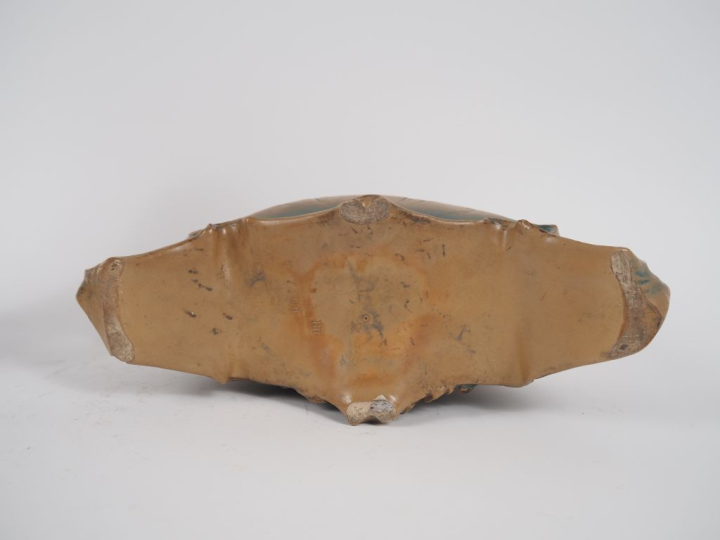 Vase et jardinière Art Nouveau en céramique ocre et bleue, décor de fl