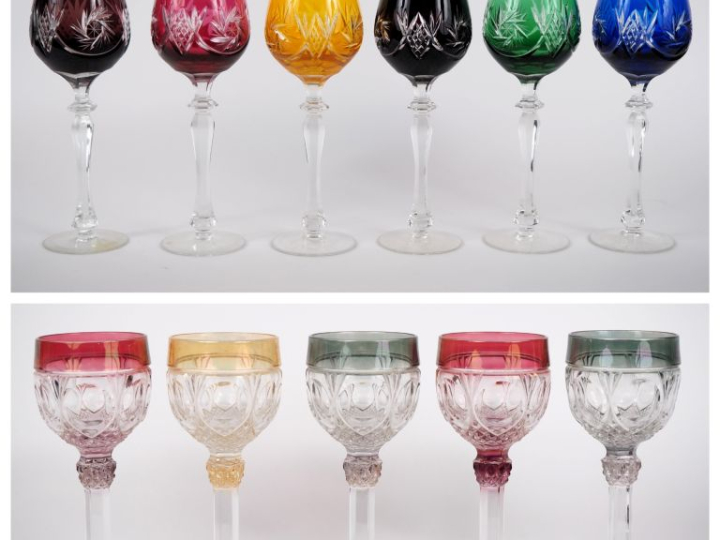 6 verres à vin du Rhin en cristal taillé à décor de palmes. H. 22 cm. 