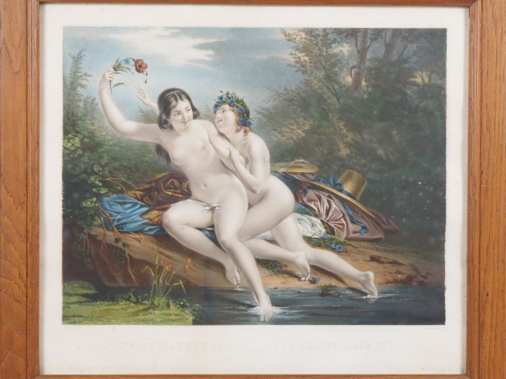 RIOULT (d'après). Paire de gravures en couleurs "tu ne l'auras pas" et