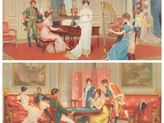 Vente aux enchères Lucius ROSSI. "Le salon" Paire de gravures en couleur signées en bas à