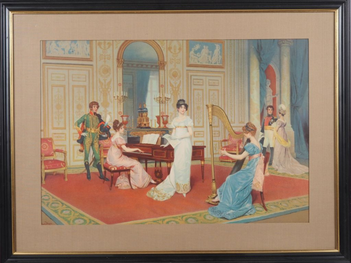 Lucius ROSSI. "Le salon" Paire de gravures en couleur signées en bas à