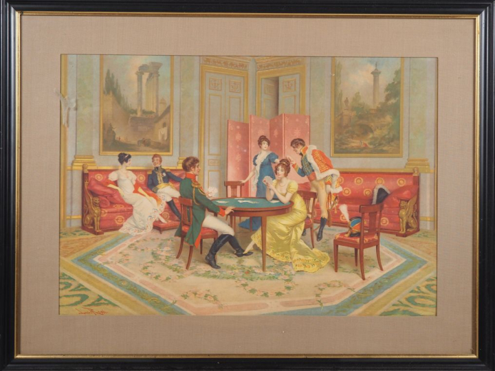 Lucius ROSSI. "Le salon" Paire de gravures en couleur signées en bas à