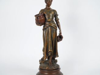 Vente aux enchères A. J. SCOTTE.  "retour de source" Sculpture en régule polychrome Signé