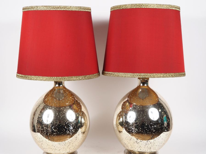 Paire de lampes de salon en verre moucheté. H. 43 cm