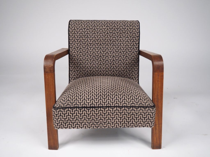 Fauteuil pour enfant Art Déco, garniture de tissu à motifs géométrique