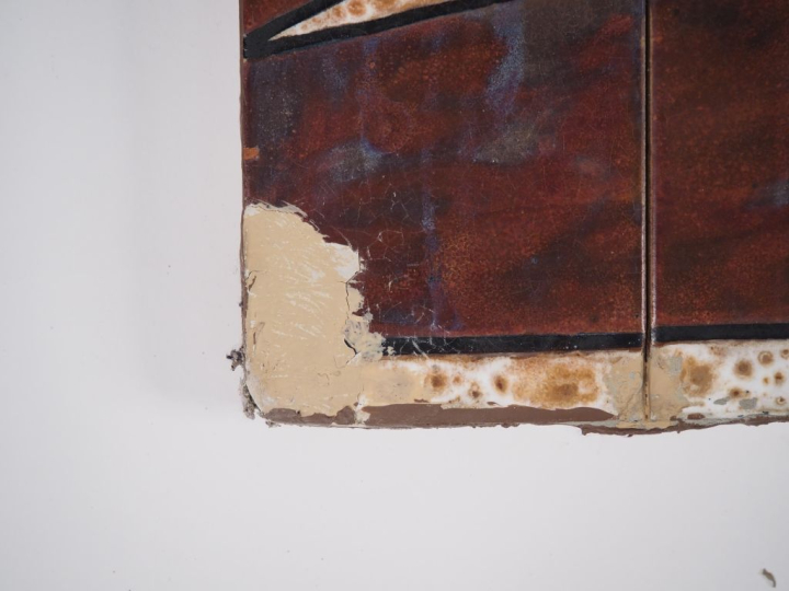 Grand panneau polychrome XXème en carreaux de céramique figurant Poséi