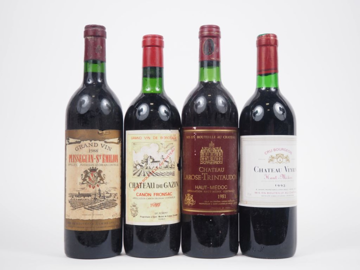 4 BOUTEILLES : 1 CHÂTEAU PUISSEGUIN ST ÉMILION 1988 - 1 CHÂTEAU DU GAZ