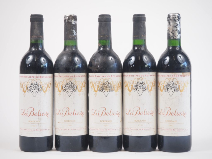 5 BOUTEILLES LA BÉLIÈRE BORDEAUX : 4 DE 1991 - 1 DE 2002 ES 